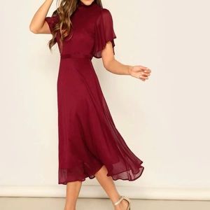 Tie Back Flutter Sleeve Chiffon Dress